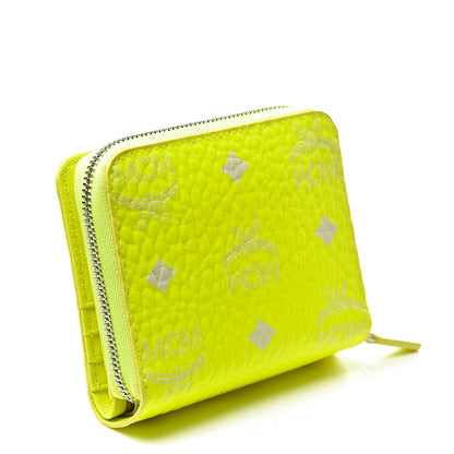 MCM Visetos Mini Zip Around Wallet Neon Yellow 3 of 8