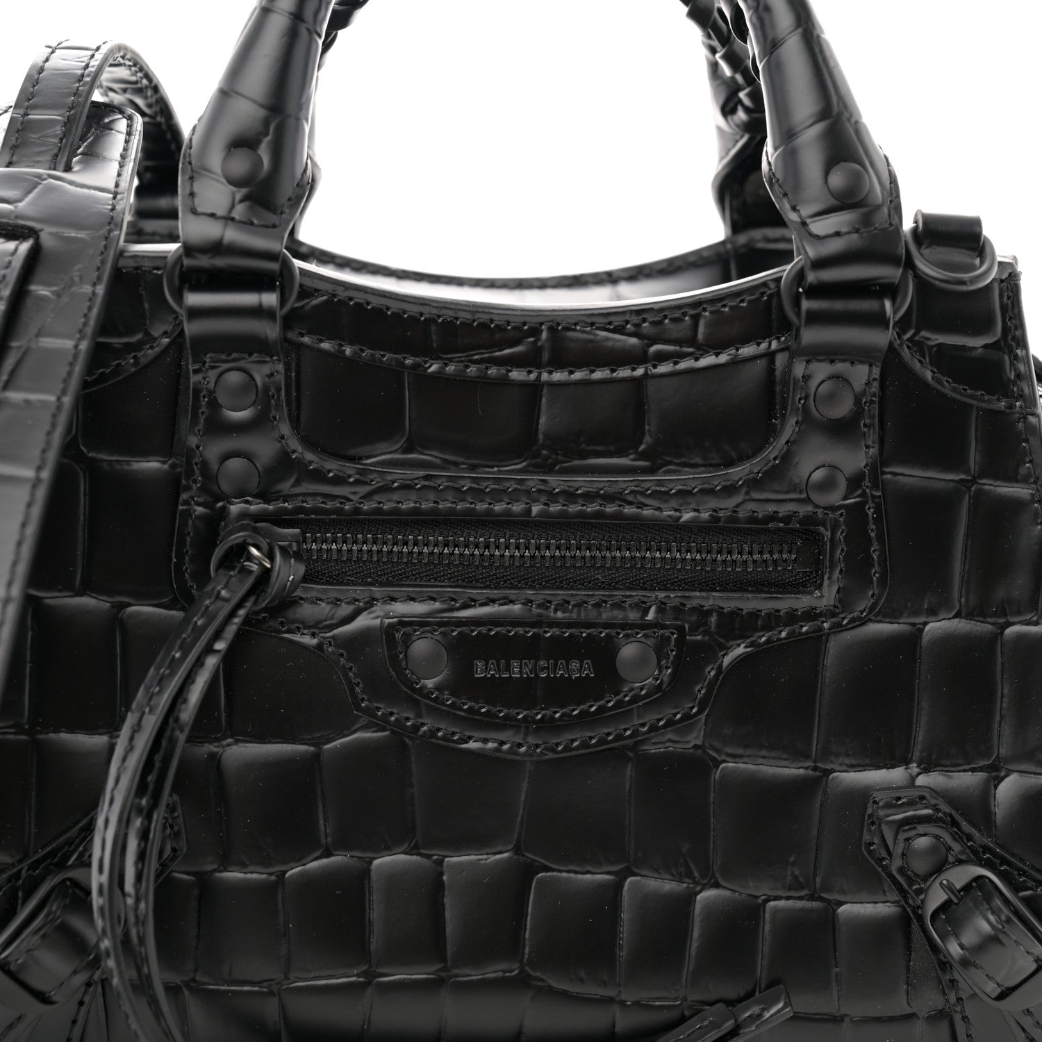 Balenciaga Semi Shiny Calfskin Crocodile Embossed Neo Classic Black Hardware Mini City Black 7 of 10