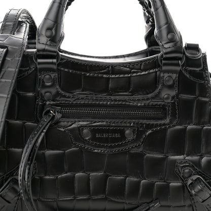 Balenciaga Semi Shiny Calfskin Crocodile Embossed Neo Classic Black Hardware Mini City Black 7 of 10