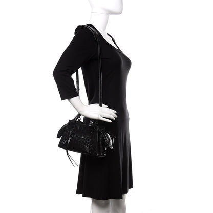 Balenciaga Semi Shiny Calfskin Crocodile Embossed Neo Classic Black Hardware Mini City Black 2 of 10
