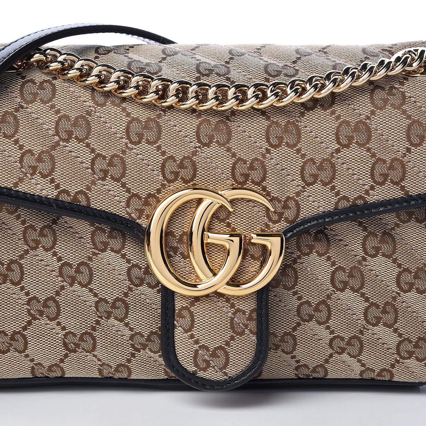 Monogram Matelasse Diagonal Small GG Marmont Shoulder Bag Beige Black