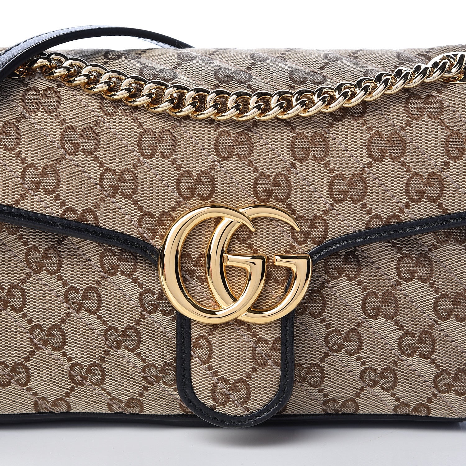 Gucci Monogram Matelasse Diagonal Small GG Marmont Shoulder Bag Beige Black 8 of 11
