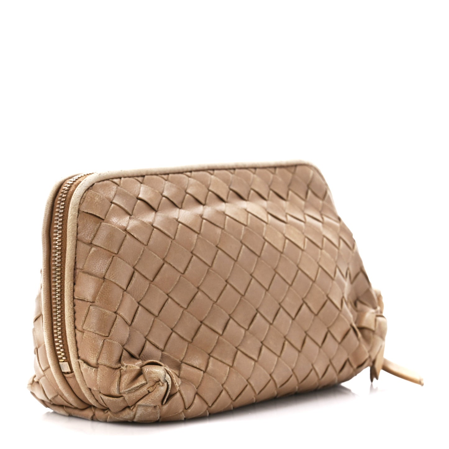 Nappa Intrecciato Small Cosmetic Pouch Camel