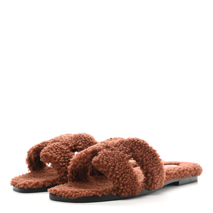 Hermes Woolskin Oran Sandals 38.5 Cognac 3 of 9
