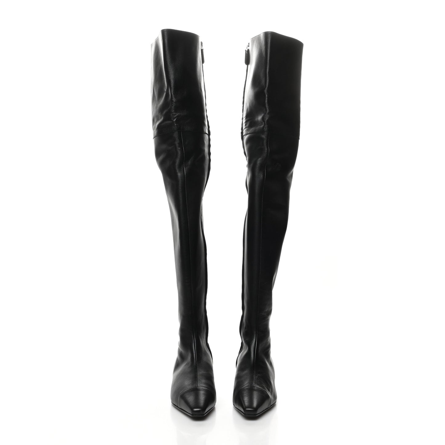 Lambskin Cap Toe Over the Knee Boots 35.5 Black
