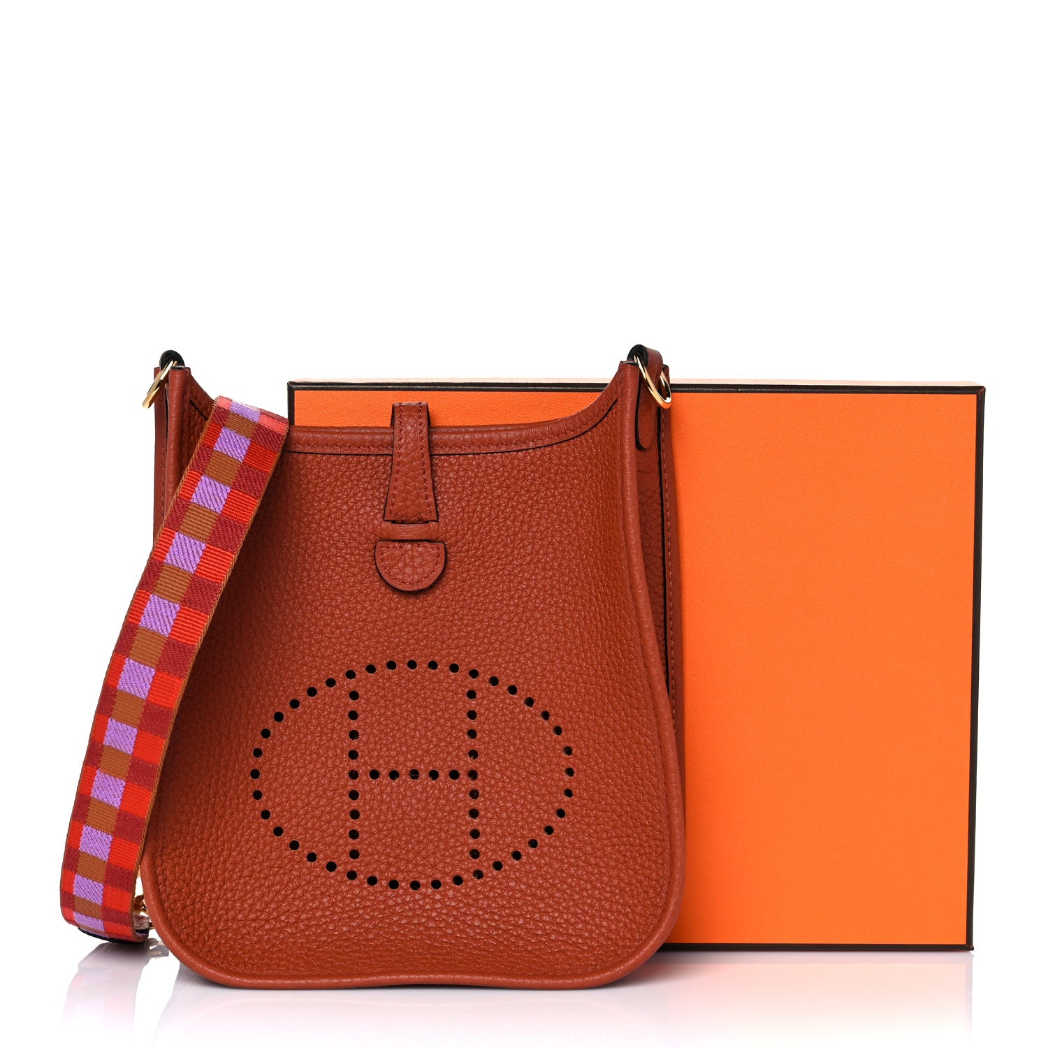 Hermes Taurillon Clemence Maxi Quadrille Evelyne TPM Cuivre Capucine Parme Rouge Duchess 8 of 8