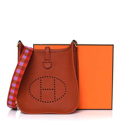 Hermes Taurillon Clemence Maxi Quadrille Evelyne TPM Cuivre Capucine Parme Rouge Duchess 8 of 8