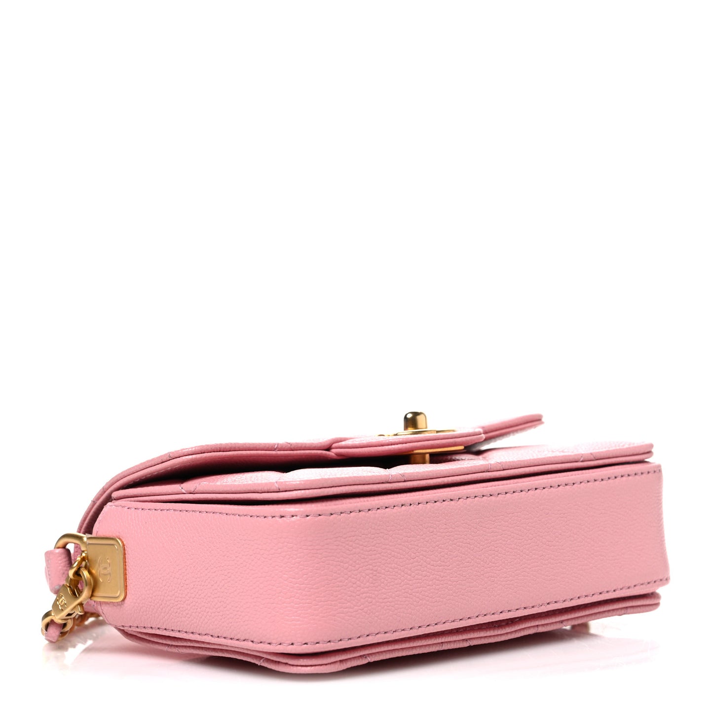Shiny Caviar Quilted Mini Top Handle Flap Pink