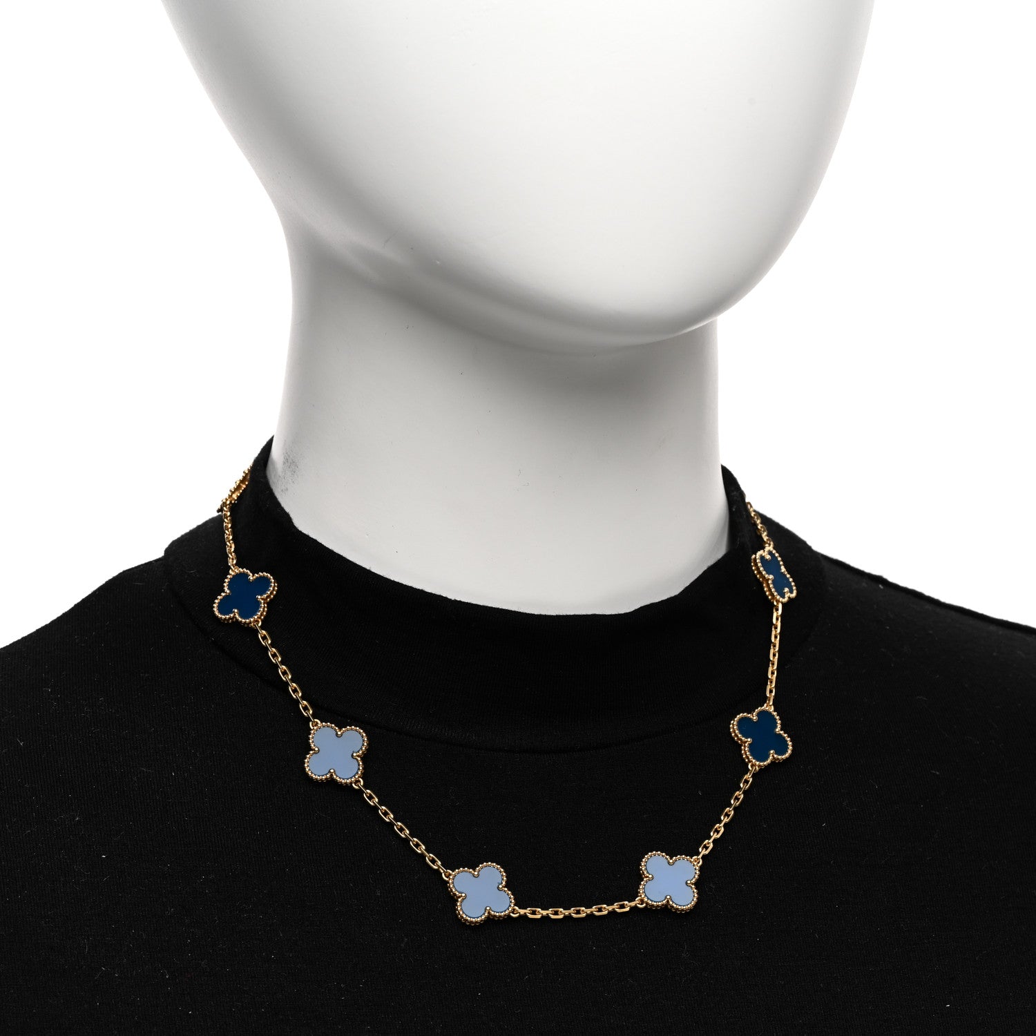 Van Cleef & Arpels 18K Yellow Gold Blue Agate 10 Motifs Vintage Alhambra Necklace 2 of 6