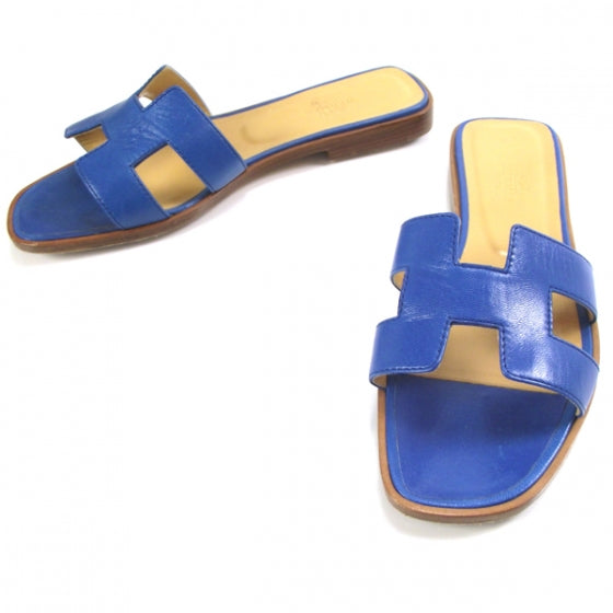 Hermes Leather Oran Sandals 37 Mykonos 1 of 7
