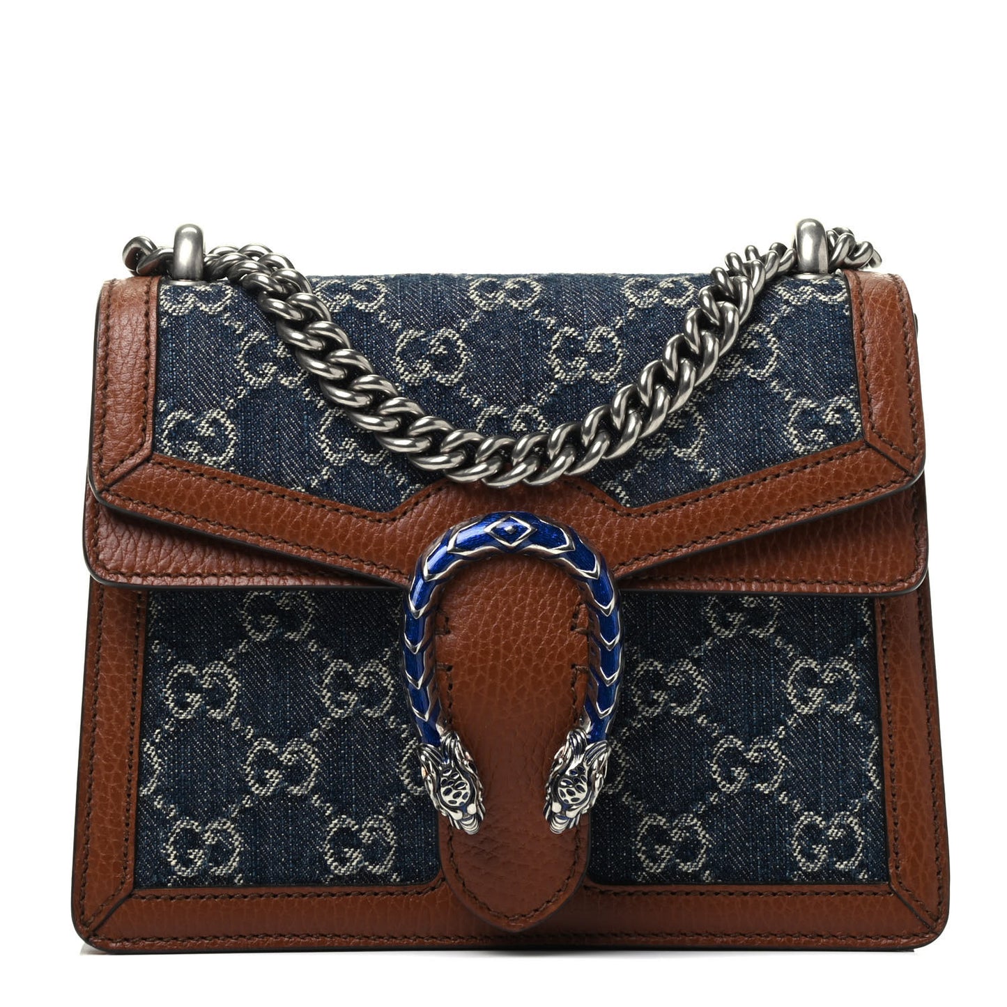 New Denim GG Monogram Dollar Calfskin Enamel Mini Dionysus Shoulder Bag Blue Tea Cuir Epilog Electric Blue