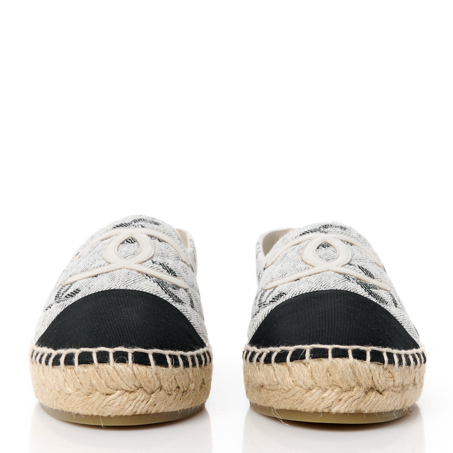 Chanel Cotton Jacquard Grosgrain CC Print Espadrilles 40 Grey Black 2 of 11