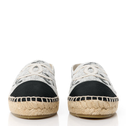 Chanel Cotton Jacquard Grosgrain CC Print Espadrilles 40 Grey Black 2 of 11