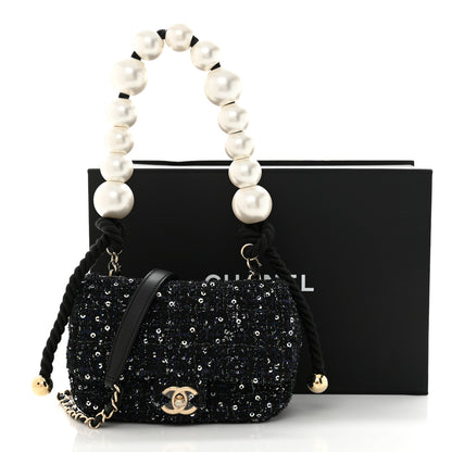 Chanel Tweed Mini Pearl Handle Flap Black Ecru 12 of 12