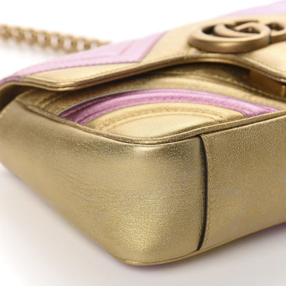 Gucci Metallic Calfskin Matelasse Mini GG Marmont Shoulder Bag Gold Pink 7 of 11