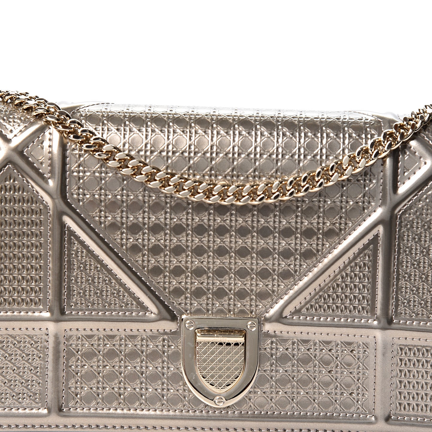 Metallic Patent Micro-Cannage Diorama Wallet on Chain Pouch Gold