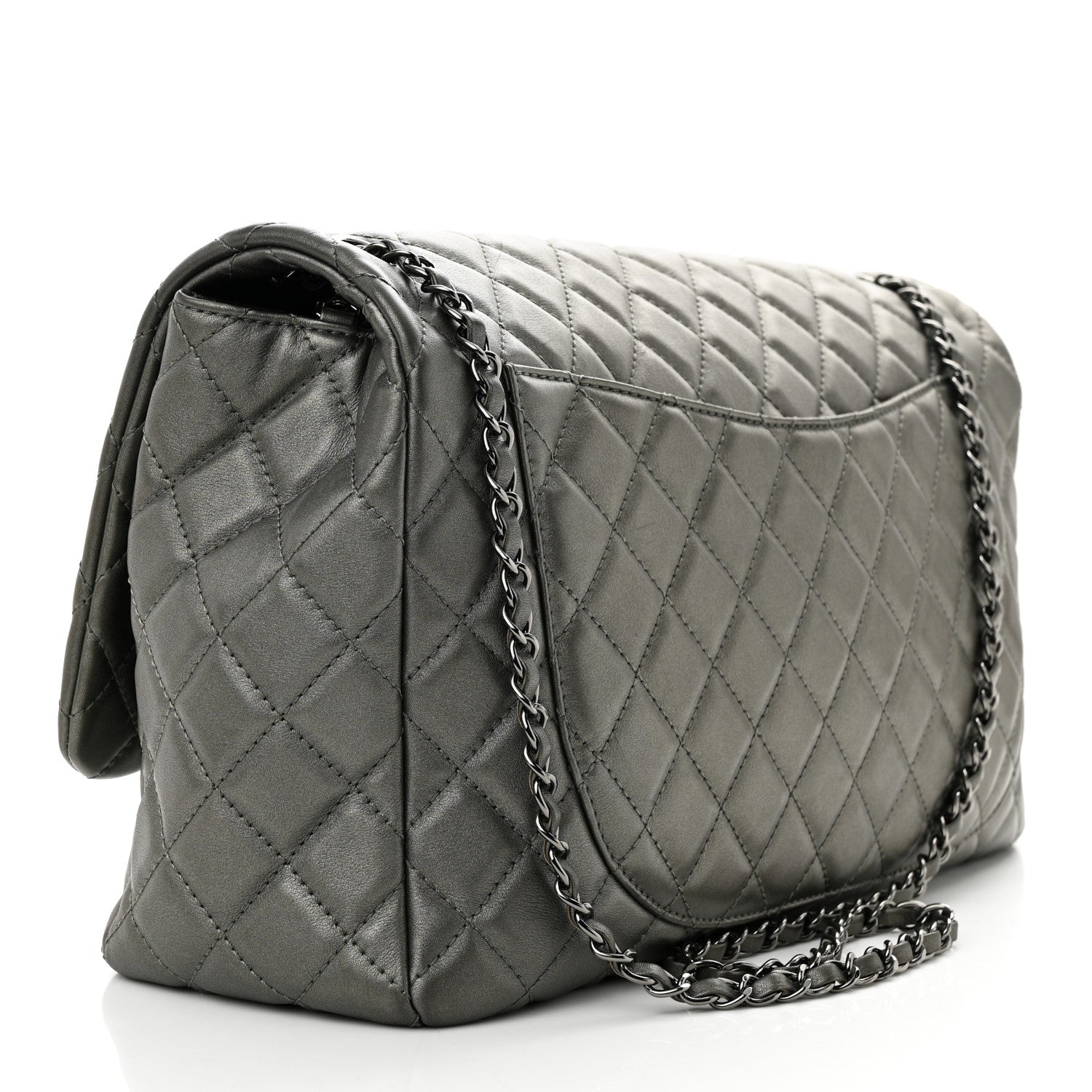 Chanel Metallic Calfskin Quilted Small XXL Travel Flap Bag Dark Silver 3 of 10