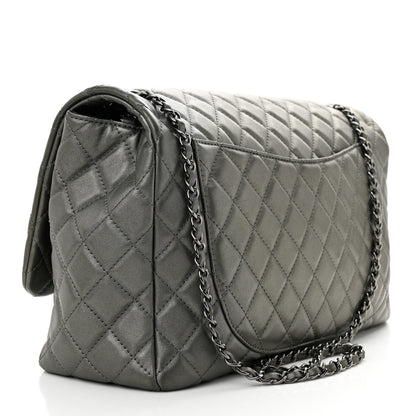 Chanel Metallic Calfskin Quilted Small XXL Travel Flap Bag Dark Silver 3 of 10