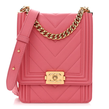Chanel Lambskin Chevron Quilted North South Boy Flap Pink 2 of 10