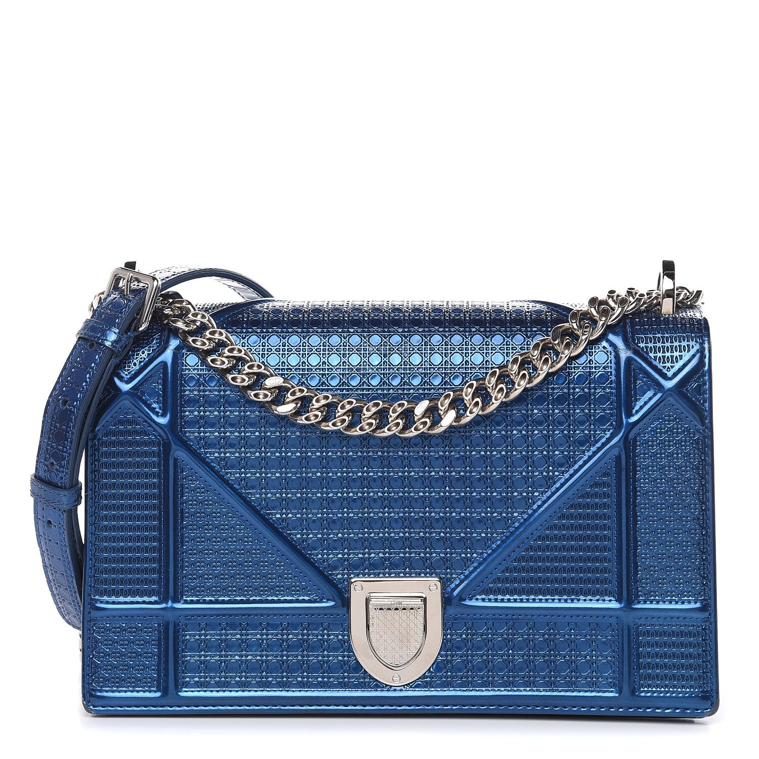 Christian Dior Metallic Patent Micro-Cannage Medium Diorama Flap Bag Blue 1 of 17