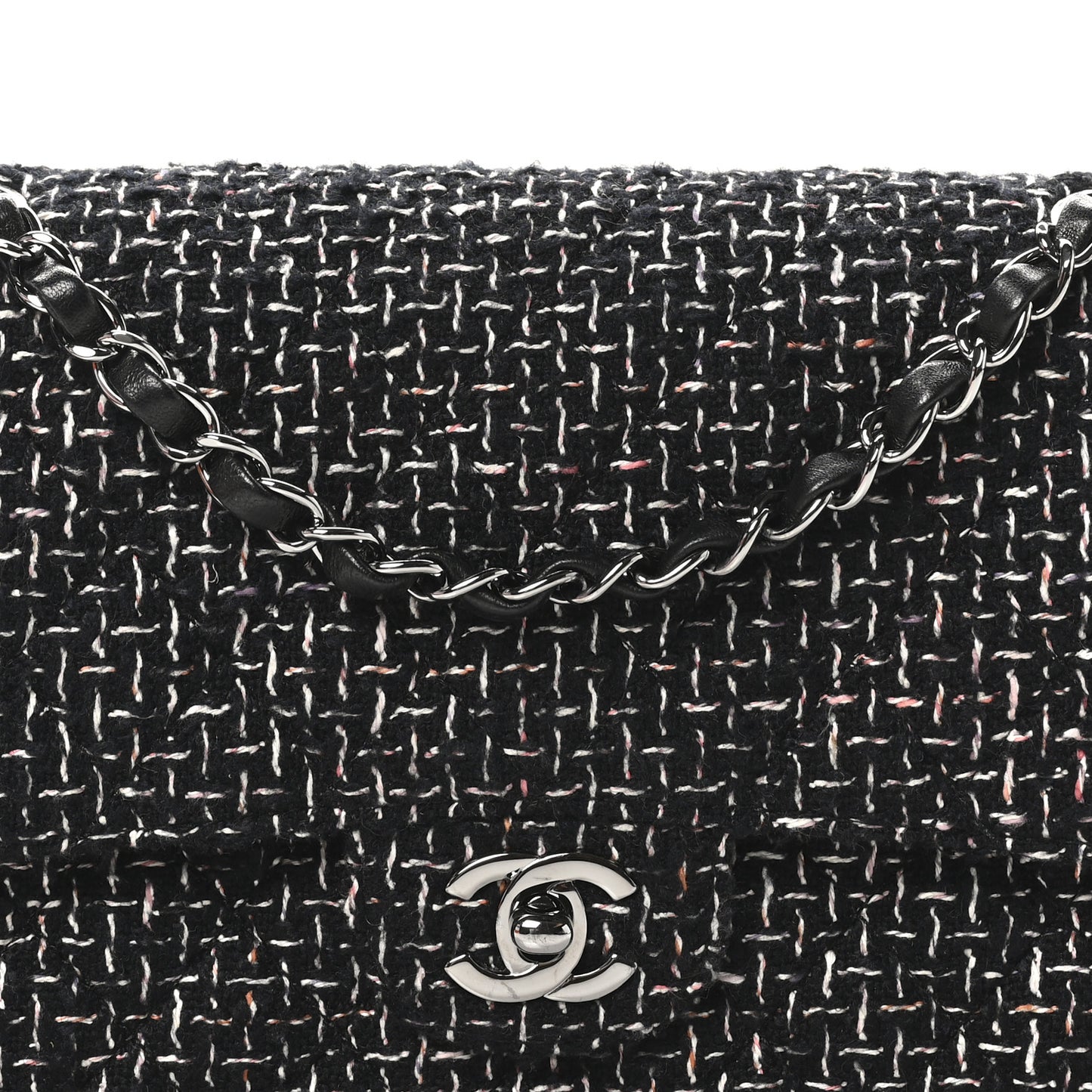 Tweed Quilted Medium Double Flap Black Multicolor