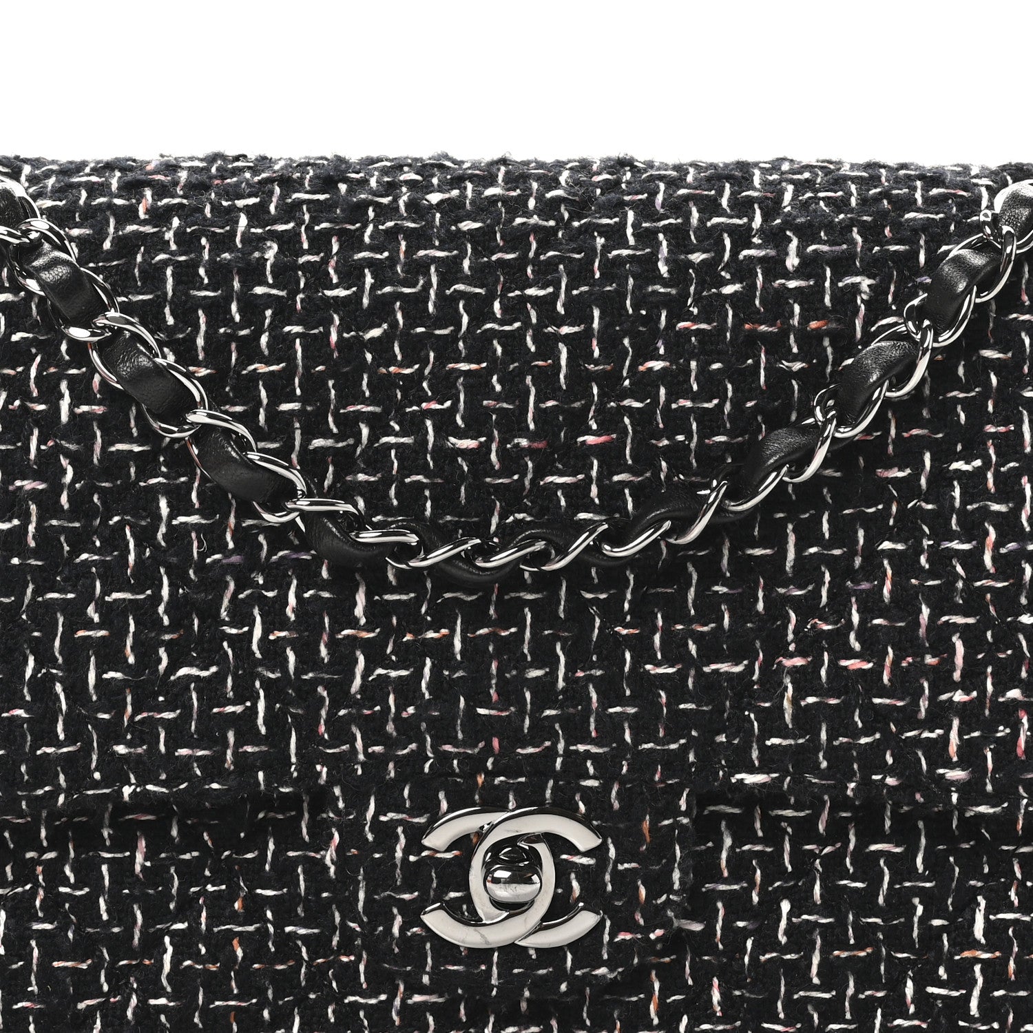 Chanel Tweed Quilted Medium Double Flap Black Multicolor 8 of 11