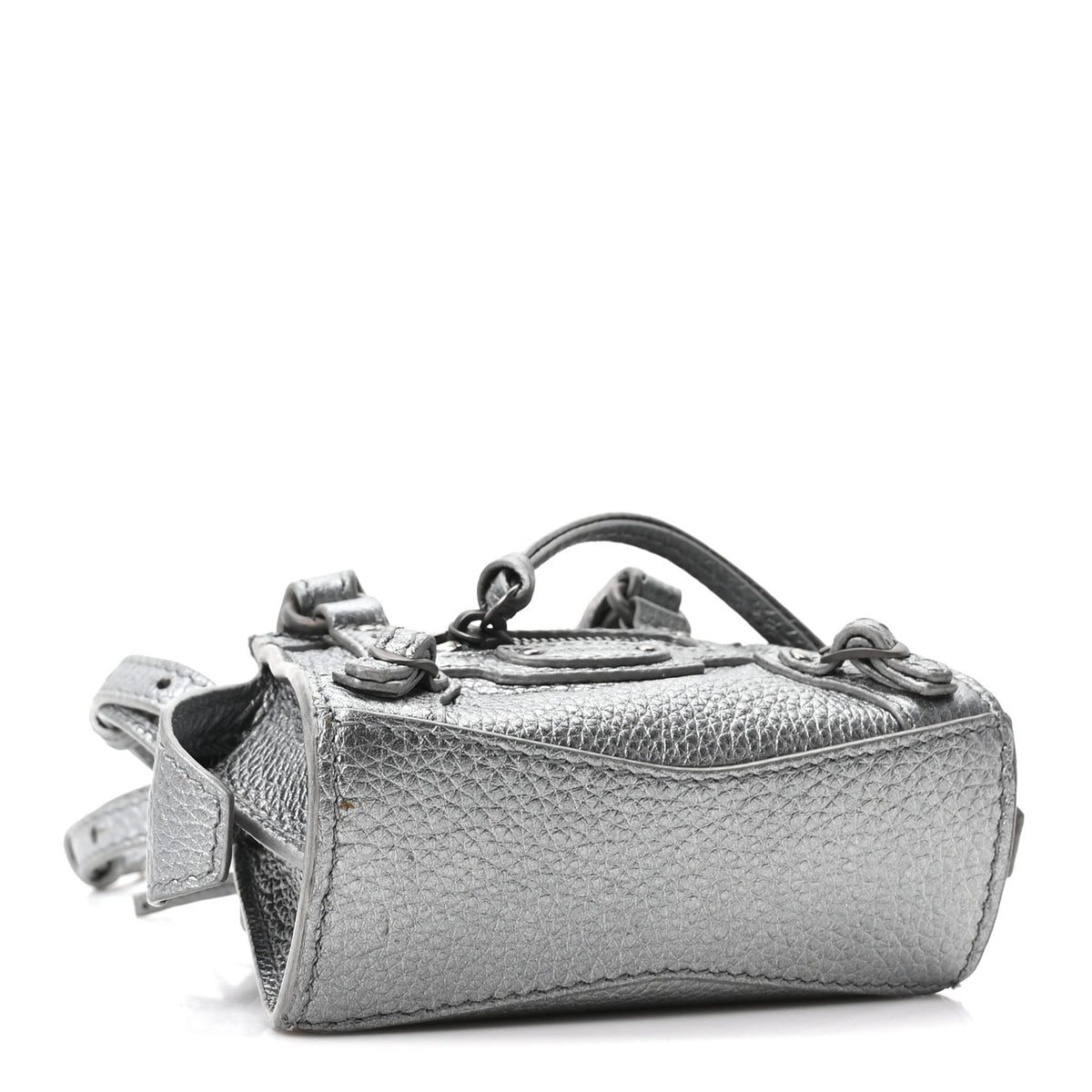 Balenciaga Metallic Grained Calfskin Neo Classic Hardware Super Nano City Crossbody Silver 3 of 9