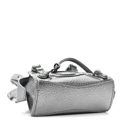 Balenciaga Metallic Grained Calfskin Neo Classic Hardware Super Nano City Crossbody Silver 3 of 9