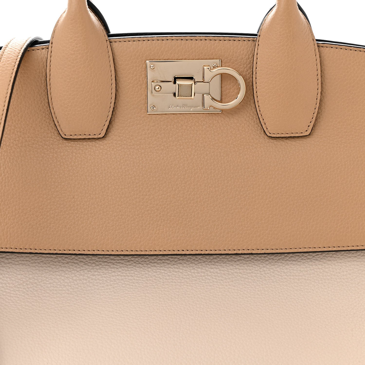 Salvatore Ferragamo Calfskin Large Studio Bag Dune Bone Black 6 of 9