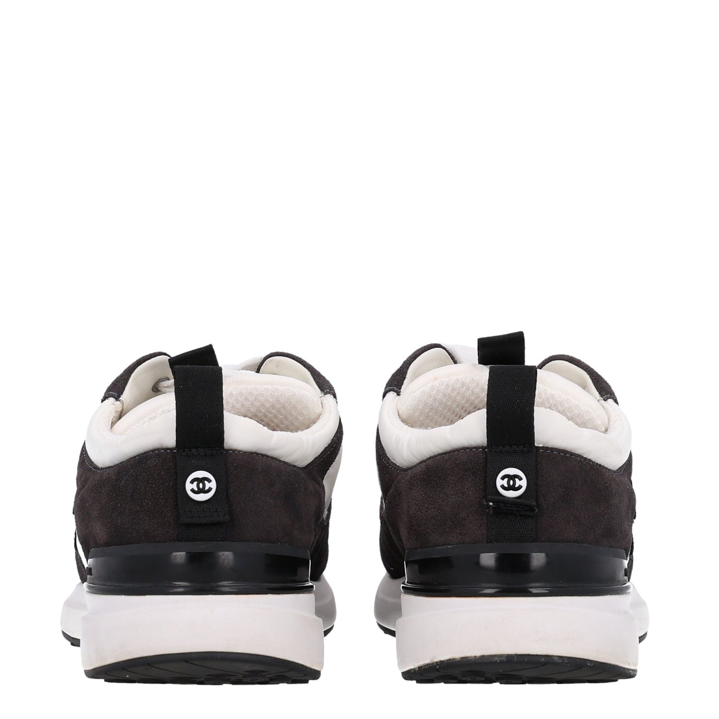Nylon Suede Calfskin CC Sneakers 38 White Dark Grey