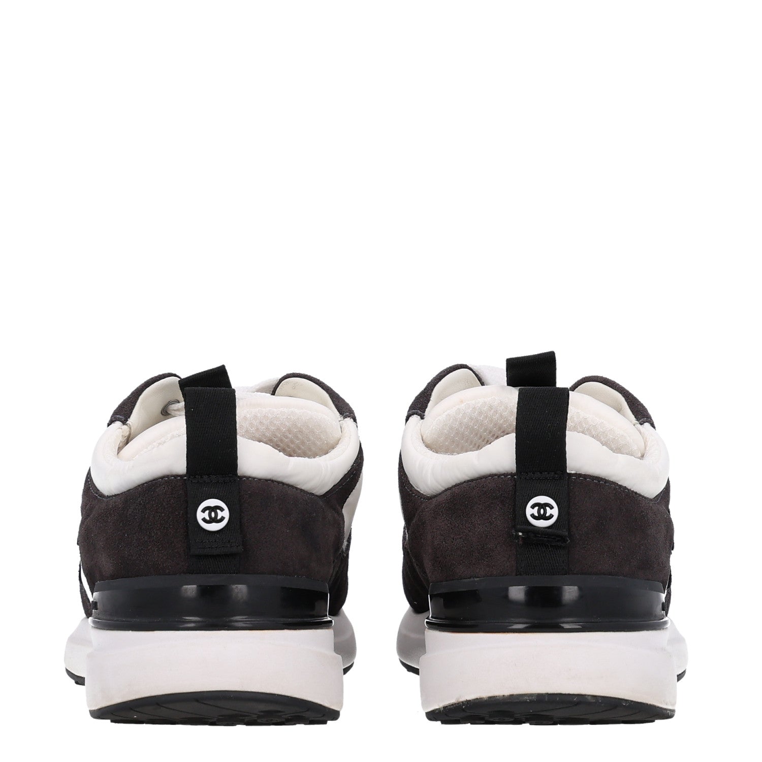 Chanel Nylon Suede Calfskin CC Sneakers 38 White Dark Grey 6 of 11