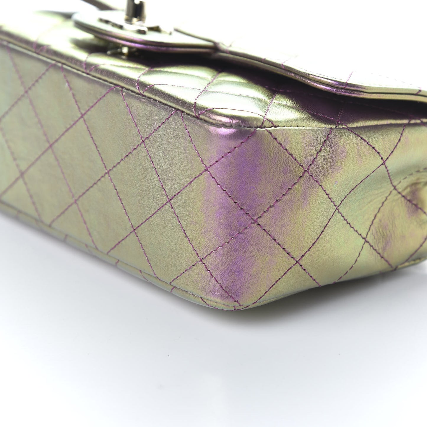 Iridescent Lambskin Quilted Mini Rectangular Flap Purple