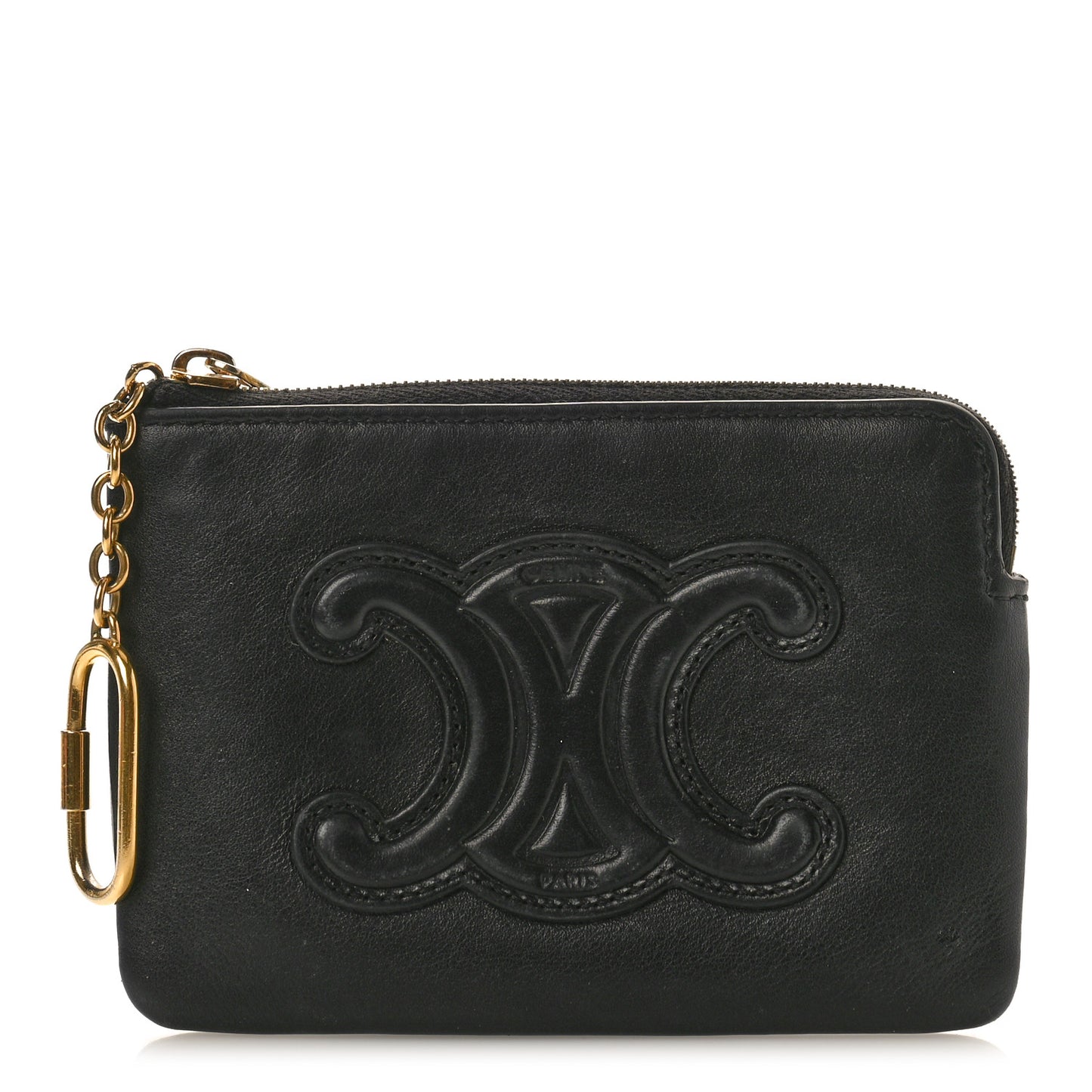 Smooth Calfskin Cuir Triomphe Coin and Card Pouch With Hook Black