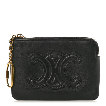 Celine Smooth Calfskin Cuir Triomphe Coin and Card Pouch With Hook Black 1 of 7