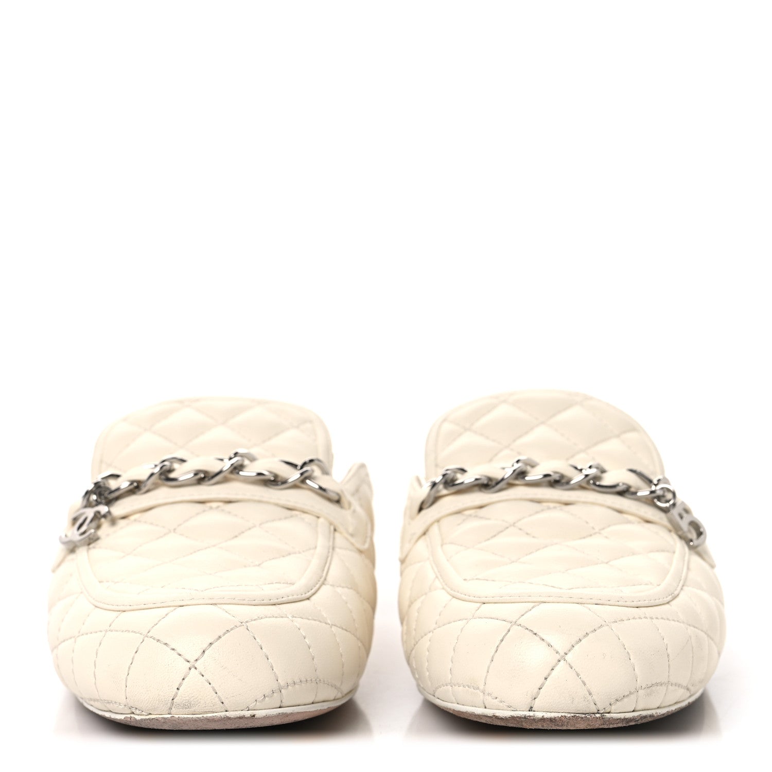 Chanel Lambskin Quilted Chain CC Mules 38 White 3 of 10