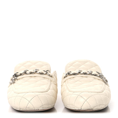 Chanel Lambskin Quilted Chain CC Mules 38 White 3 of 10