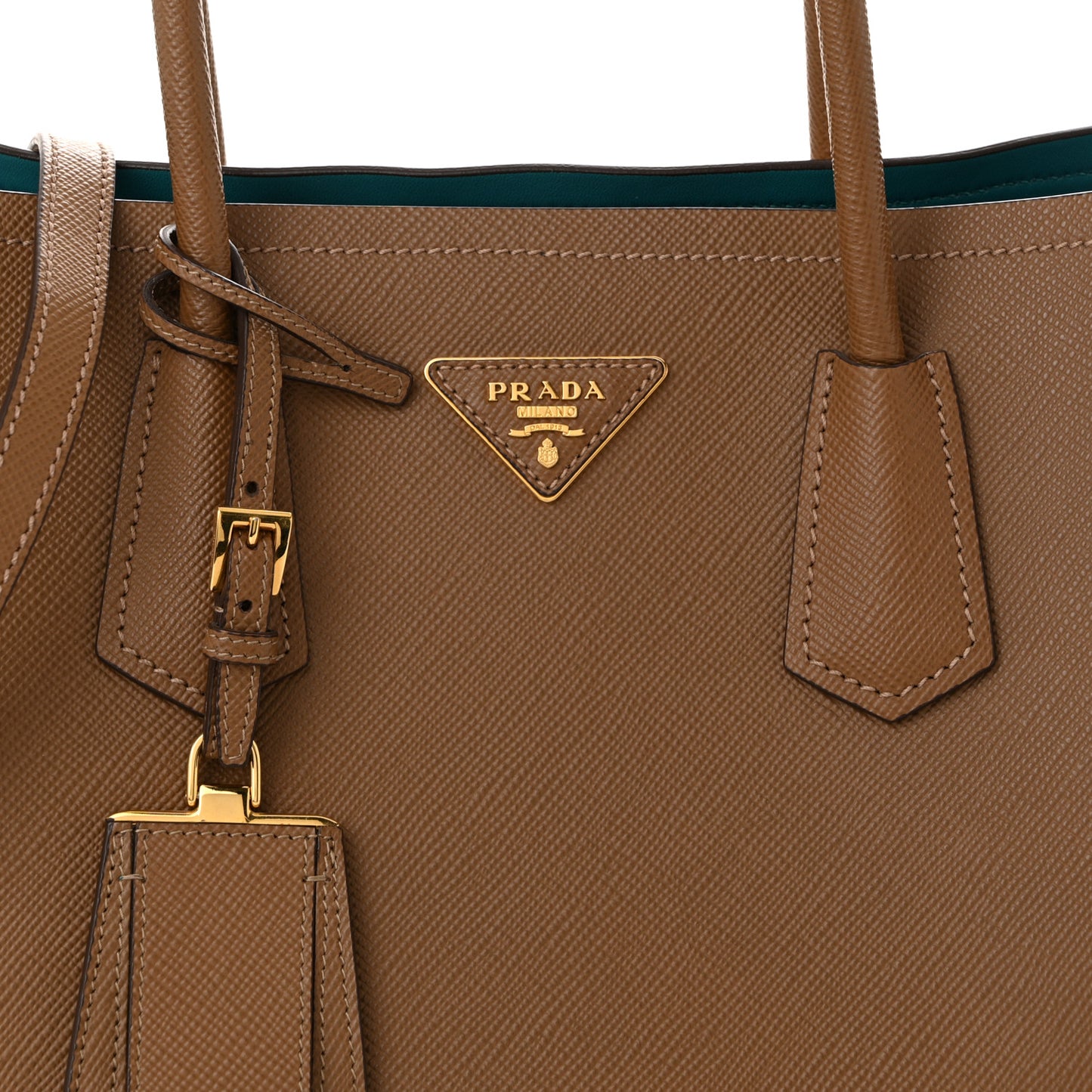 Saffiano Cuir Large Double Bag Cannella Turchese
