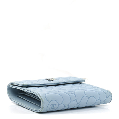Chanel Lambskin Camellia Embossed Compact Wallet Light Blue 4 of 9