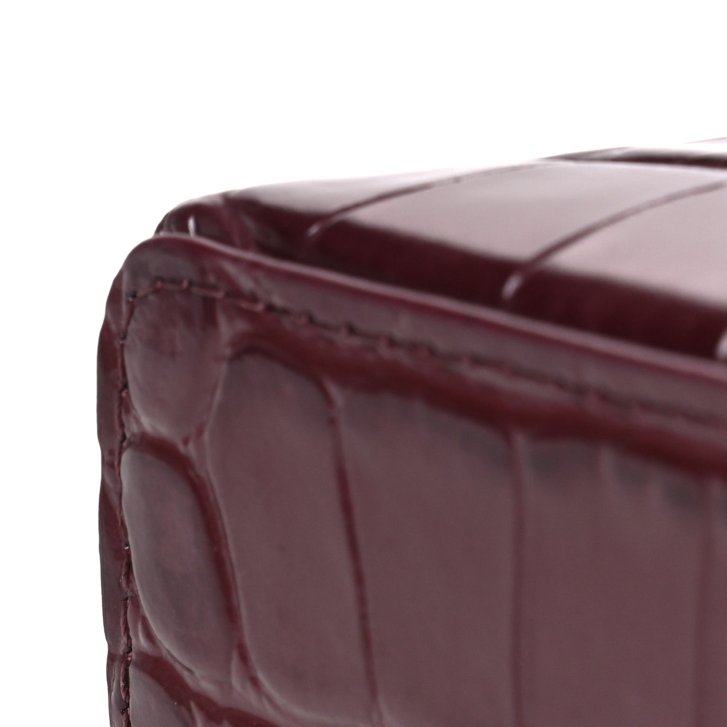 Calfskin Crocodile Embossed Crococo Top Handle Slim Vanity Case With Chain Dark Burgundy