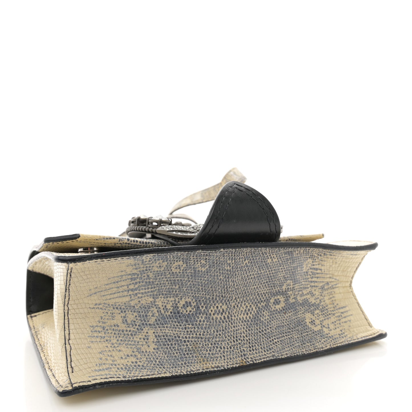 Lizard Embossed Calfskin Studded Jewel Buckle Crossbody Bag Roccia