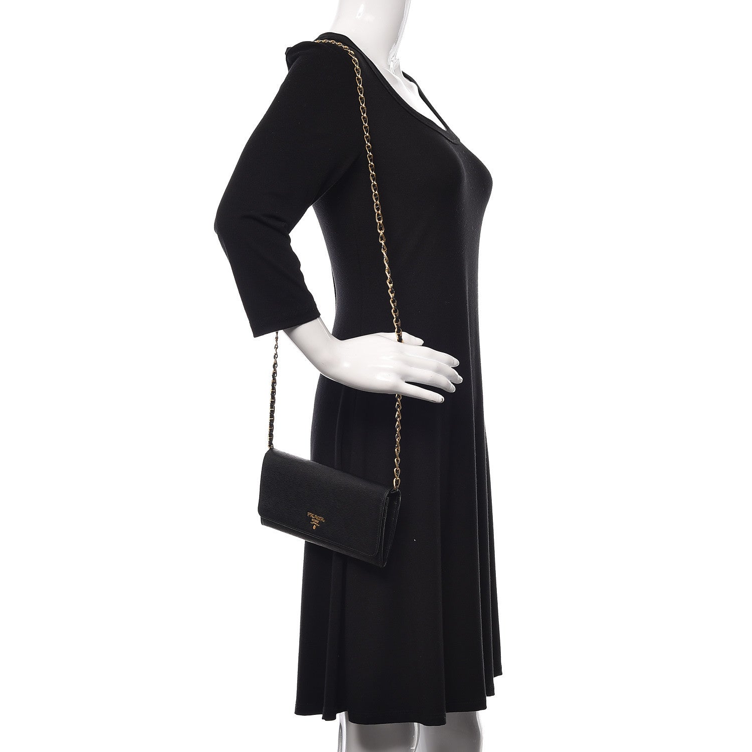 Prada Vitello Move Metal Oro Chain Wallet Black 2 of 9