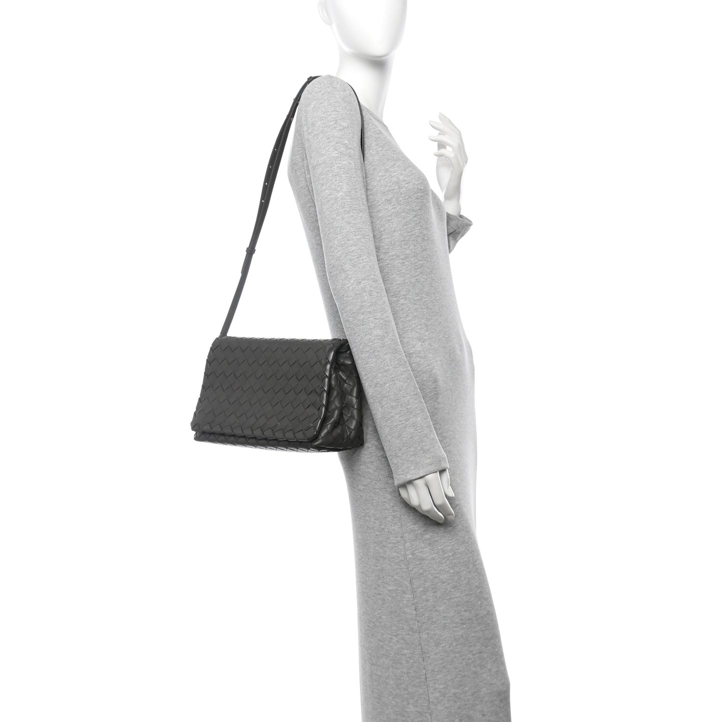 Nappa Intrecciato Crossbody Messenger Flap Light Grey