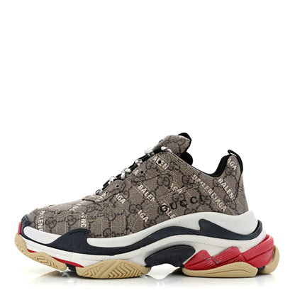 Balenciaga X GUCCI GG Supreme Monogram Allover Logo Womens Triple S Sneakers 38 Beige Ebony Mystic White 1 of 9