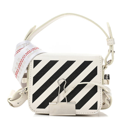 Off-White Saffiano Striped Baby Diag Binder Clip Bag White Black 1 of 14