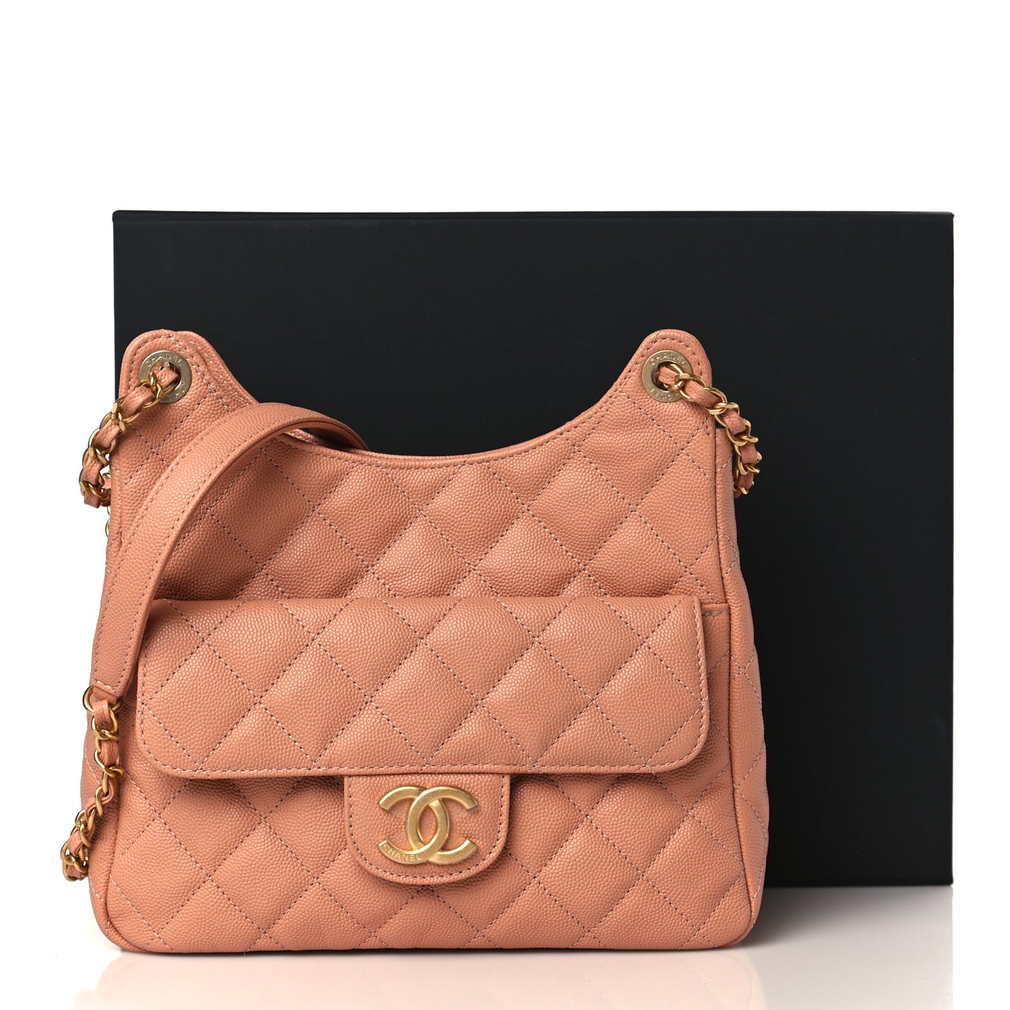 Caviar Quilted Wavy CC Hobo Beige