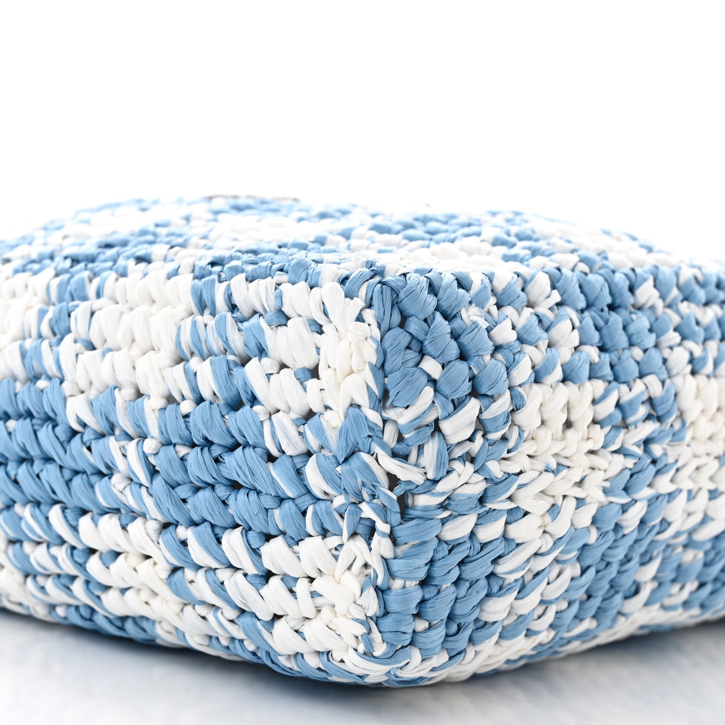 Yarn Raffia Effect Crochet Embroidered Small Logo Tote Celeste