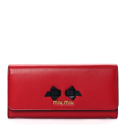Miu Miu Soft Calfskin Bow Continental Wallet Rosso Black 2 of 8