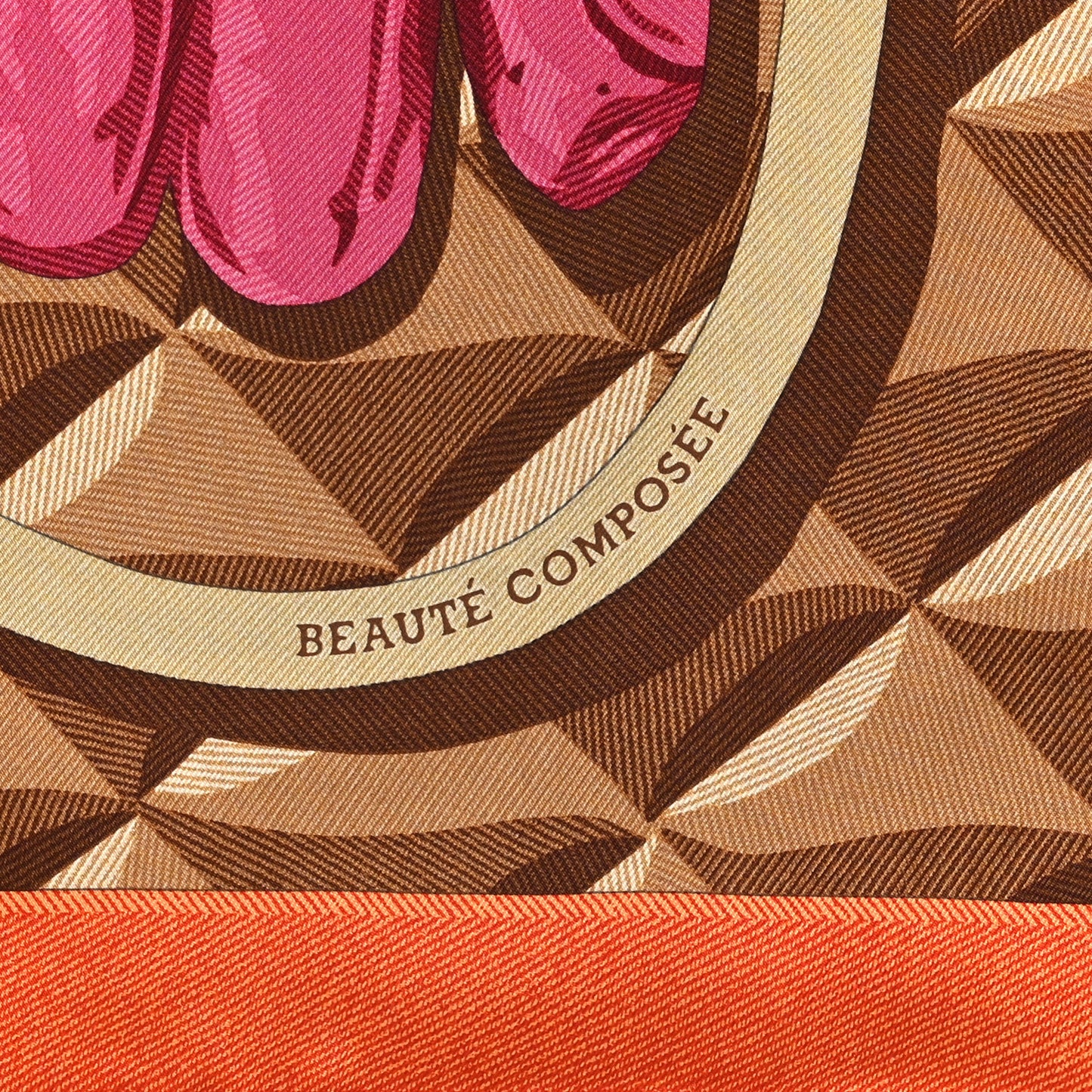 Silk Beaute Composee Scarf 90 Orange Beige Dore Fuchsia