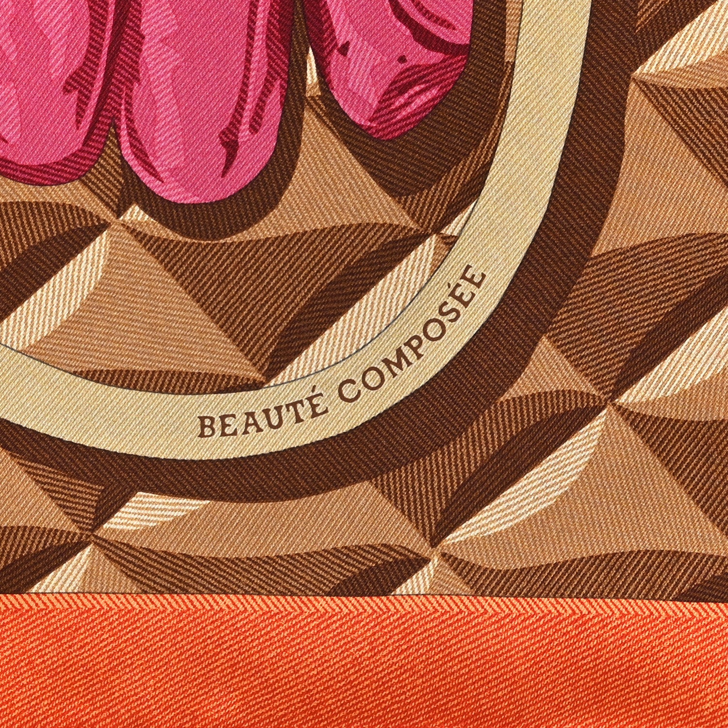 Hermes Silk Beaute Composee Scarf 90 Orange Beige Dore Fuchsia 4 of 4