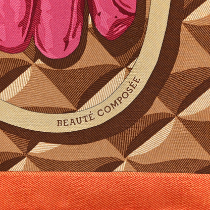 Hermes Silk Beaute Composee Scarf 90 Orange Beige Dore Fuchsia 4 of 4